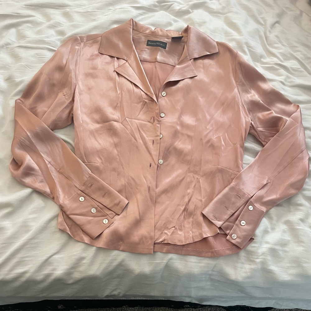 Salmon pink silk blouse